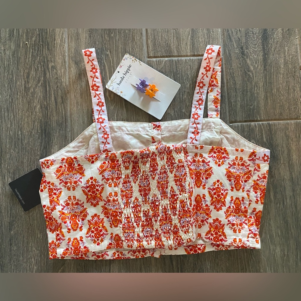 🌻NEW w/tags HAUTE HIPPIE Boxy Boho Colorful Tank w/ Smocking Back Size Large - Picture 2 of 5